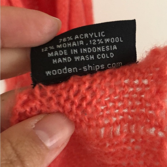 Wooden Ships Set 2 Piece Wrap Cardigan Mohair Wool With Scarf Coral Size M/L - Picture 8 of 8